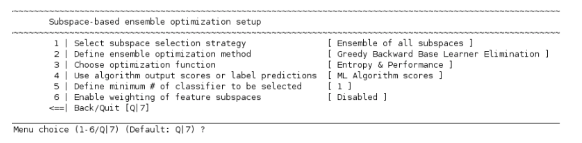 NeuroMiner – subspace‑based ensemble options