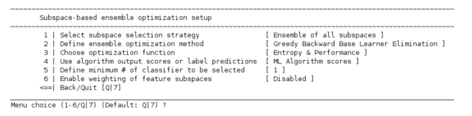 NeuroMiner filters subspace-based ensemble optimization menu