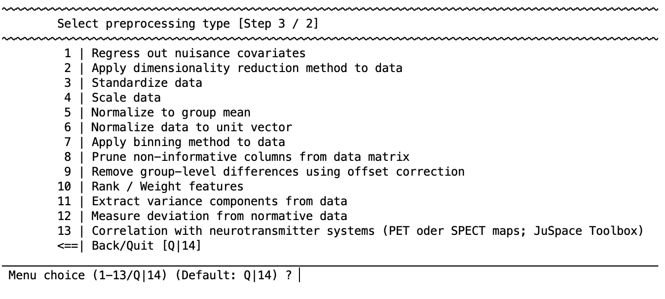 neurominer preprocessing options