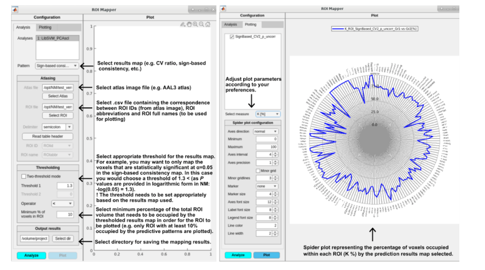 Neurominer result viewer, visualization results roi mapper